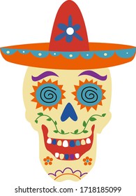 Colorful mexican skull. Day of the dead. Vector.