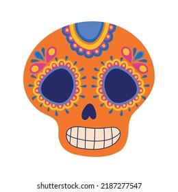 colorful mexican skull over white