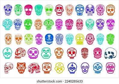 Colorful Mexican Skulls Sugar Skulls Set