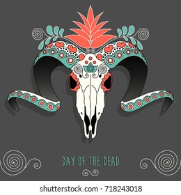 Colorful Mexican sugar goat skull. Day of the dead vector illustration.