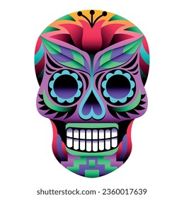 Colorful Mexican Sugar Skull Calavera Isolated