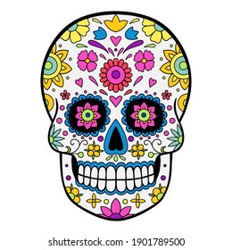 Colorful Mexican Sugar Skull. Day of The Dead colorful Skull with floral ornament.
 