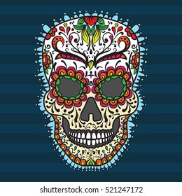 Colorful Mexican sugar skull. Day of dead icon