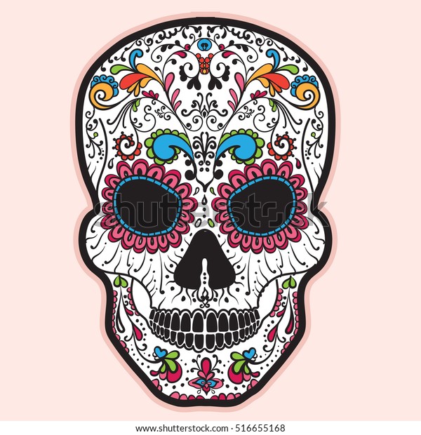 Colorful Mexican Sugar Skull Day Dead Stock Vector (Royalty Free) 516655168