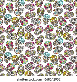 Colorful mexican sugar skull seamless pattern, vector illustration