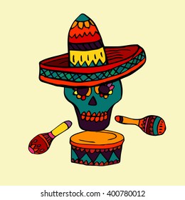 Colorful mexican symbols. Isolated on white background