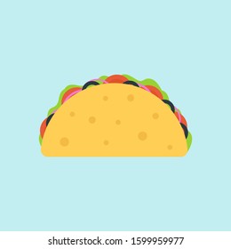 colorful mexican taco symbol. Cartoon flat tacos icon for fast food restaurant or cafe menu, advertisement, banners, stickers, logo design