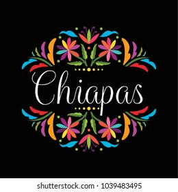 Colorful Mexican Traditional Textile Embroidery Style Floral Composition – Chiapas State; México