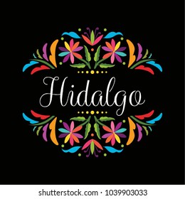 Colorful Mexican Traditional Textile Embroidery Style Floral Composition – Hidalgo State; México