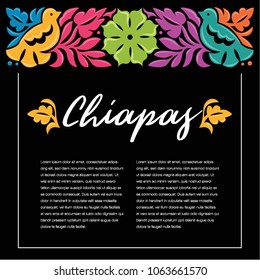 Colorful Mexican Traditional Textile Embroidery Style from South México – Copy Space Floral Composition with Birds
