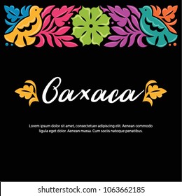 Colorful Mexican Traditional Textile Embroidery Style from Oaxaca; México – Copy Space Floral Composition with Birds