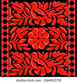 Colorful Mexican Traditional Textile Embroidery Style from Oaxaca; México –  Floral Composition with Birds