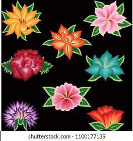 Colorful Mexican Traditional Textile Embroidery Style from Oaxaca; México –  Floral Composition