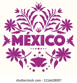 Colorful Mexican Traditional Textile Embroidery Style – Copy Space Floral Composition 