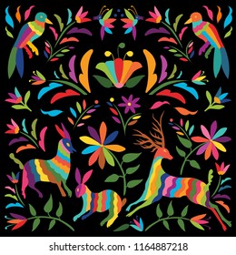 Colorful Mexican Traditional Textile Embroidery Style from Tenango, Hidalgo; México