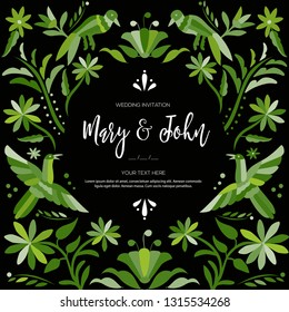 Colorful Mexican Traditional Textile Embroidery Style from Tenango, Hidalgo; México – Copy Space Floral Wedding Invitation