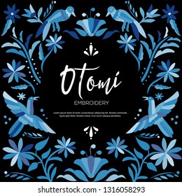 Colorful Mexican Traditional Textile Embroidery Style from Tenango, Hidalgo; México – Copy Space Floral Composition