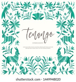 Colorful Mexican Traditional Textile Embroidery Style from Tenango, Hidalgo; México – Copy Space Floral Composition