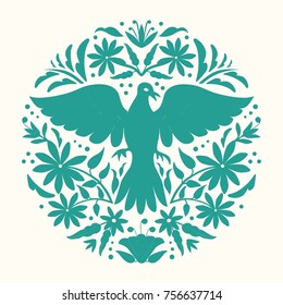 Colorful Mexican Traditional Textile Embroidery Style from Tenango, Hidalgo; México – Floral Composition 