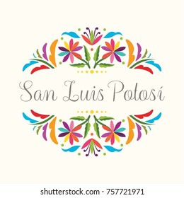 Colorful Mexican Traditional Textile Embroidery Style Floral Composition – San Luis Potosí City; México 