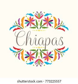 Colorful Mexican Traditional Textile Embroidery Style Floral Composition – Chiapas State; México