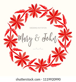 Colorful Mexican Wedding Invitation. Textile Embroidery Style from Tenango, Hidalgo; México – Copy Space Floral Composition 
