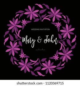 Colorful Mexican Wedding Invitation. Textile Embroidery Style from Tenango, Hidalgo; México – Copy Space Floral Composition