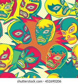 Colorful mexican wrestler / Luchador seamless vector pattern