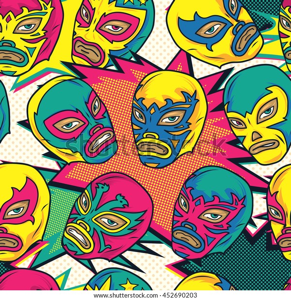 Colorful Mexican Wrestler Luchador Seamless Vector Stock Vector