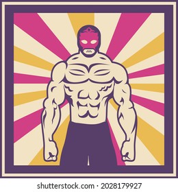 Colorful mexican wrestling illustration template.