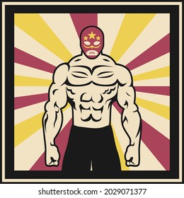 Colorful mexican wrestling illustration template.