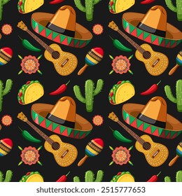 Colorful Mexican-themed vector illustration pattern