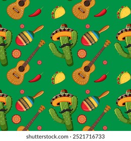 Colorful Mexican-themed vector illustration pattern