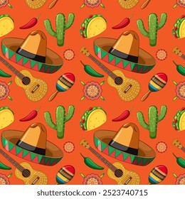 Patrón de Ilustración vectorial de temática mexicana colorida