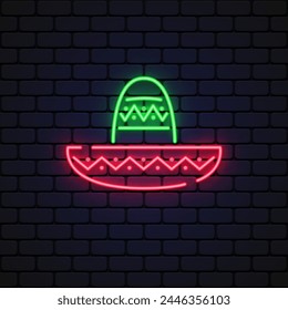 Colorful mexico hat neon on light background. Vector illustration