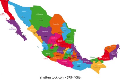 Capital Of Mexico Map Colorful Mexico Map State Borders Capital Stock Vector (Royalty Free)  37544086 | Shutterstock