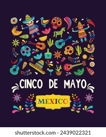 Colorful Mexico And Mexican Fiesta Icons And Party Vectors For Cinco De Mayo