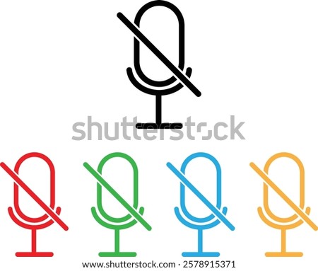 Colorful mic off icon set in different colors . Mute microphone icon . Microphone disabled icon vector