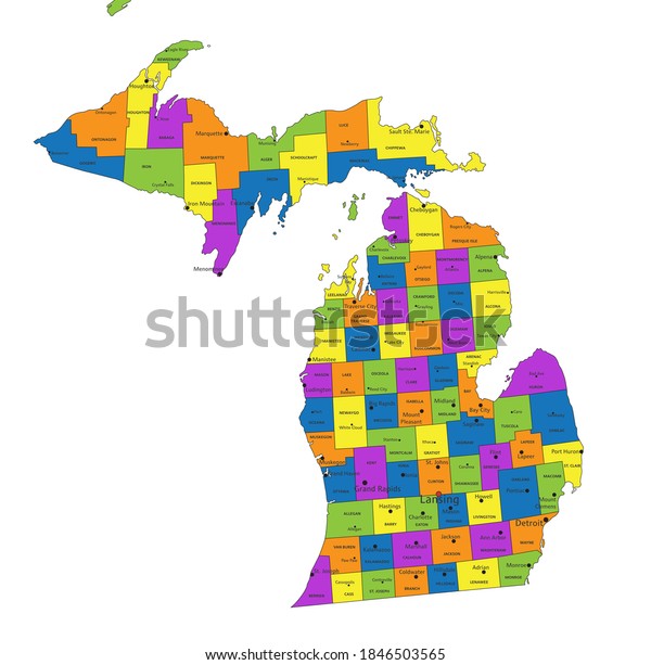 Colorful Michigan Political Map Clearly Labeled Stock Vector (Royalty ...