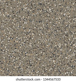 Colorful micro terrazzo pattern in neutral colors on brown.  Huge random repeat.  Trendy seamless repeat vector pattern.