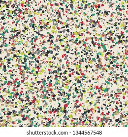 Colorful micro terrazzo pattern in red, green, lime, and neutral colors.  Huge random repeat.  Trendy seamless repeat vector pattern.