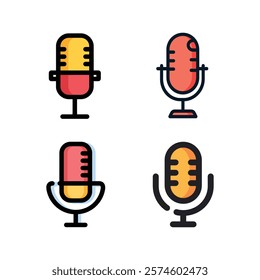 Colorful Microphone Icons Set Recording Podcast Design