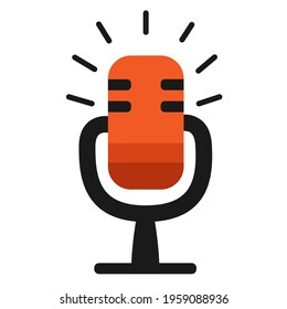 Colorful microphone isolated on a white background. Old microphone icon. Microphone simple silhouette. Can be used as a logo for a podcast or radio, webinar, broadcast. Illustration in flat style