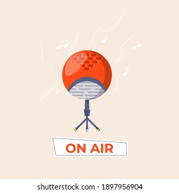 Colorful microphone vector icon for podcast, media hosting. Design template for recording studio symbol, logo, emblem and label. Voice sign trendy illustration
