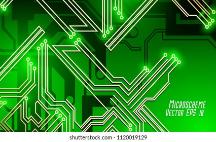 Colorful microscheme design. Vector micro chip, micro scheme elements design. Abstract technology, IT thematic background. Circuit Board Vector Illustration.