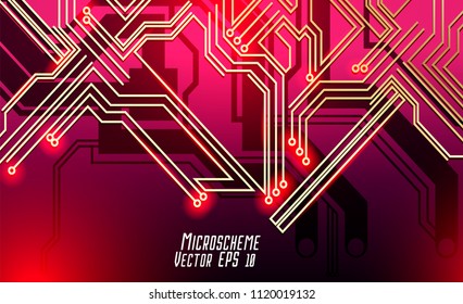 Colorful microscheme design. Vector micro chip, micro scheme elements design. Abstract technology, IT thematic background. Circuit Board Vector Illustration.