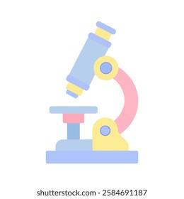 A colorful microscope with a pink and blue base. The microscope is designed to be fun and playful, with bright colors and a whimsical appearance