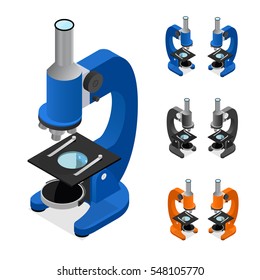 Colorful Microscope Set Isometric View for Chemical Tests and Experiments. Lab Equipment for Science, Research Vector illustration