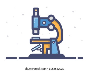 Colorful Microscope Vector Line Illustration with Blue and Orange Color. Suitable for Background, Icon, Print, Website Mobile App Presentation