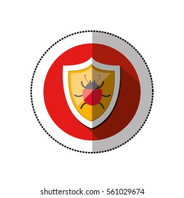 colorful middle shadow sticker with circle with shield and beetle